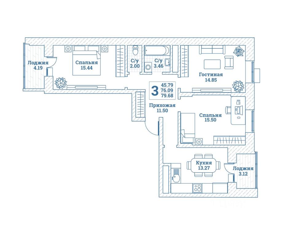 2-BD Apartment Sale, 80 sq. m. at Novograd Monino, ulitsa Alksnisa, rabochiy posyolok Monino, Shchyolkovo Urban District, Moscow Region, Russia #1