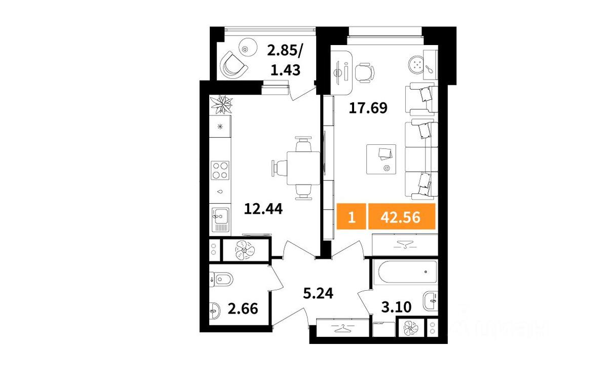 Apartment Sale, 42.56平方米 at Planerny kvartal, Molodyozhnaya Street, Khimki, Moscow Region, Russia #1 Apartment Sale, 42.56平方米 at Planerny kvartal, Molodyozhnaya Street, Khimki, Moscow Region, Russia #1