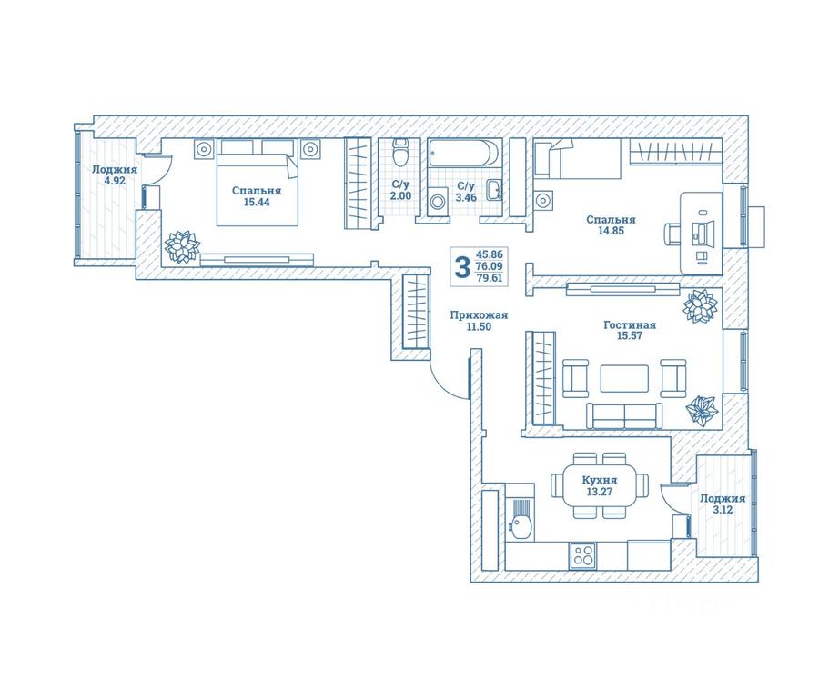2-BD Apartment Sale, 80.2 sq. m. at Novograd Monino, ulitsa Alksnisa, rabochiy posyolok Monino, Shchyolkovo Urban District, Moscow Region, Russia #1