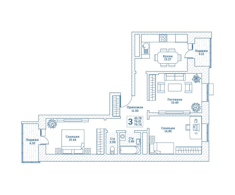 2-BD Apartment Sale, 80.3 sq. m. at Novograd Monino, ulitsa Alksnisa, rabochiy posyolok Monino, Shchyolkovo Urban District, Moscow Region, Russia #1
