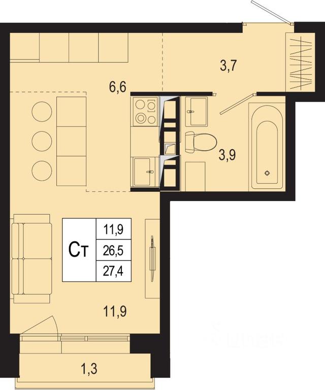 Apartment Sale, 26.5 sq. m. at Novaya Shcherbinka, Borisovka Village, Podolsk City District, Moscow Region, Russia #1