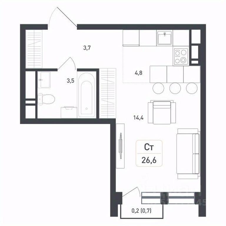 Apartment Sale, 26.6 sq. m. at Novaya Shcherbinka, Borisovka Village, Podolsk City District, Moscow Region, Russia #1