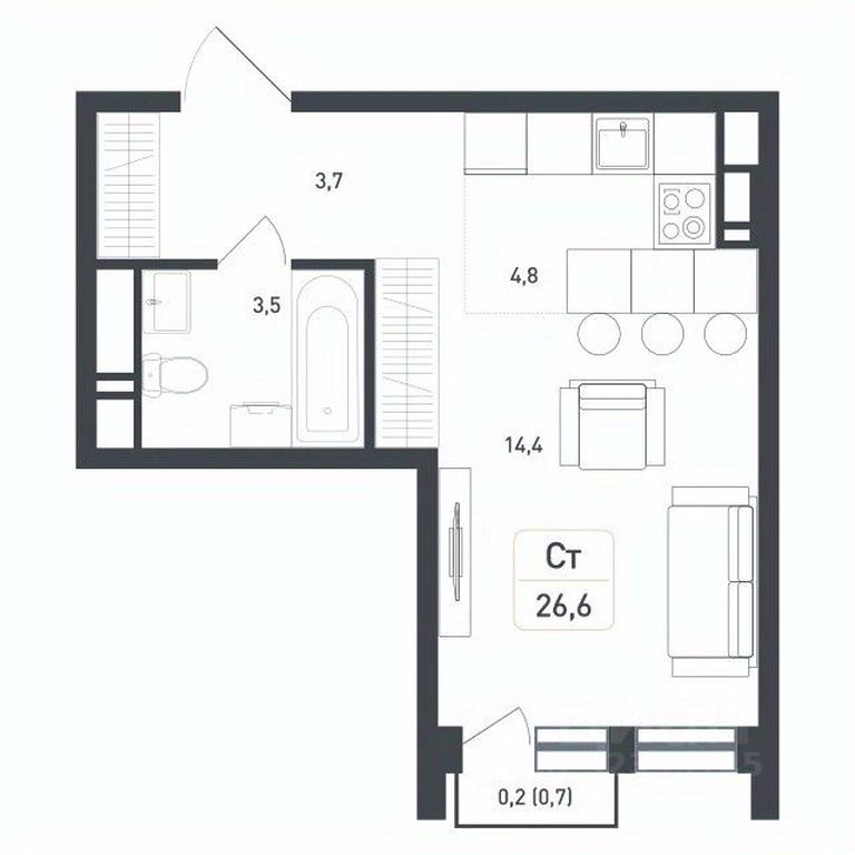 Apartment Sale, 26.6 sq. m. at Novaya Shcherbinka, Borisovka Village, Podolsk City District, Moscow Region, Russia #2