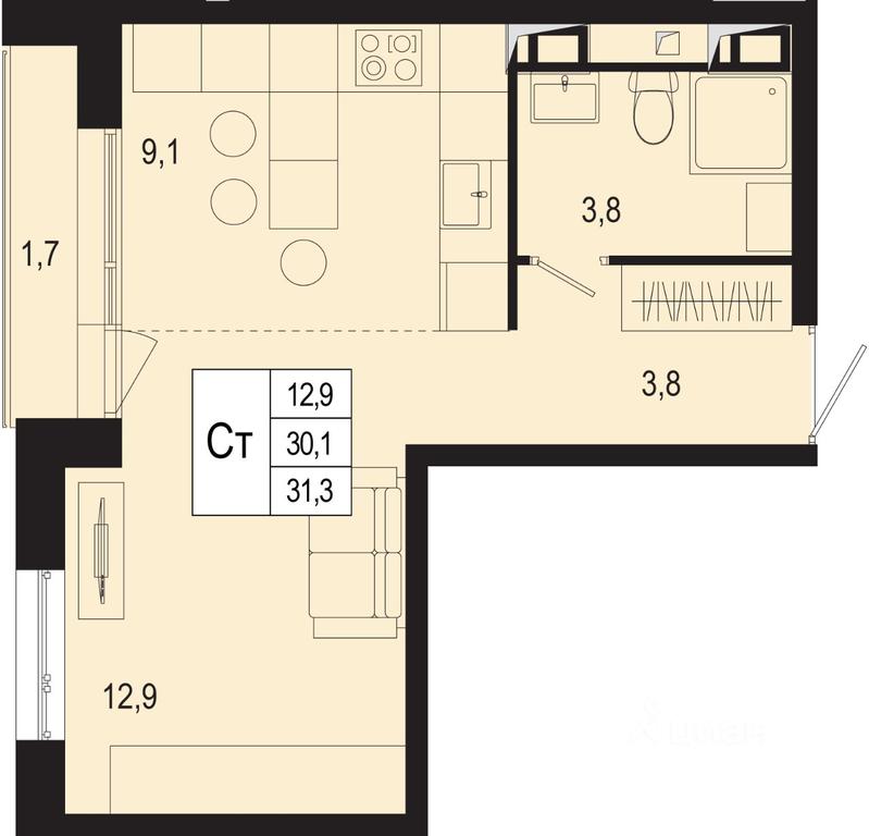 Apartment Sale, 30.1 sq. m. at Novaya Shcherbinka, Borisovka Village, Podolsk City District, Moscow Region, Russia #1