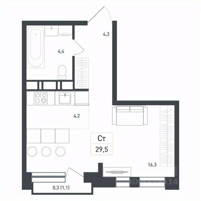 Apartment Sale, 29.5 sq. m. at Novaya Shcherbinka, Borisovka Village, Podolsk City District, Moscow Region, Russia #1