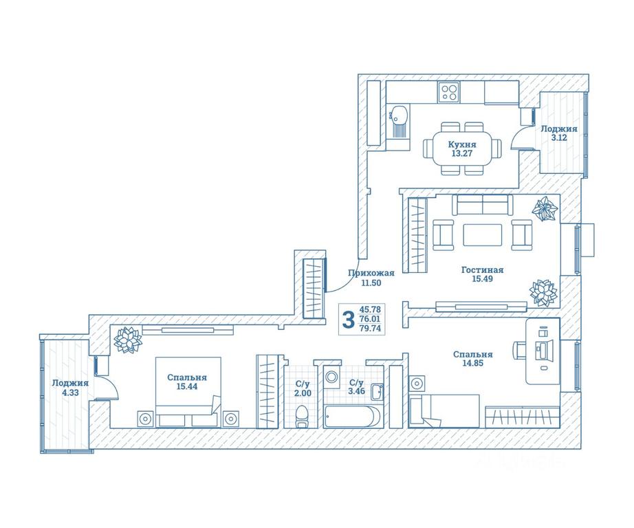 2-BD Apartment Sale, 80.5平方米 at Novograd Monino, ulitsa Alksnisa, rabochiy posyolok Monino, Shchyolkovo Urban District, Moscow Region, Russia #1