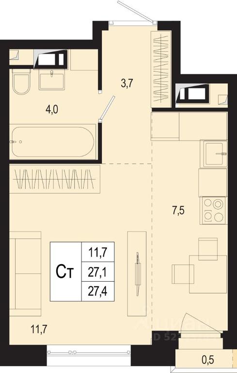 Apartment Sale, 27.1 sq. m. at Novaya Shcherbinka, Borisovka Village, Podolsk City District, Moscow Region, Russia #1