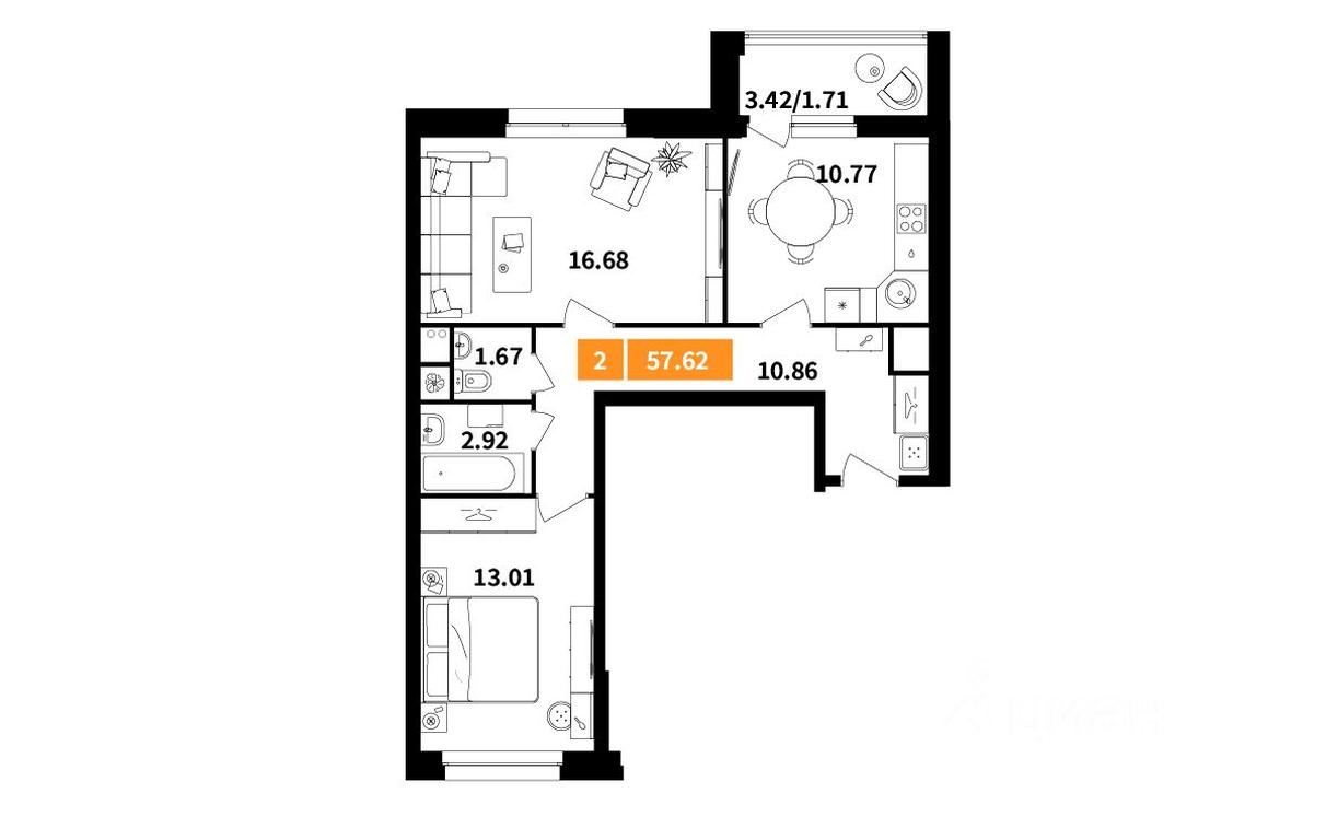 1-BD Apartment Sale, 57.57 sq. m. at Planerny kvartal, Molodyozhnaya Street, Khimki, Moscow Region, Russia #1 1-BD Apartment Sale, 57.57 sq. m. at Planerny kvartal, Molodyozhnaya Street, Khimki, Moscow Region, Russia #1