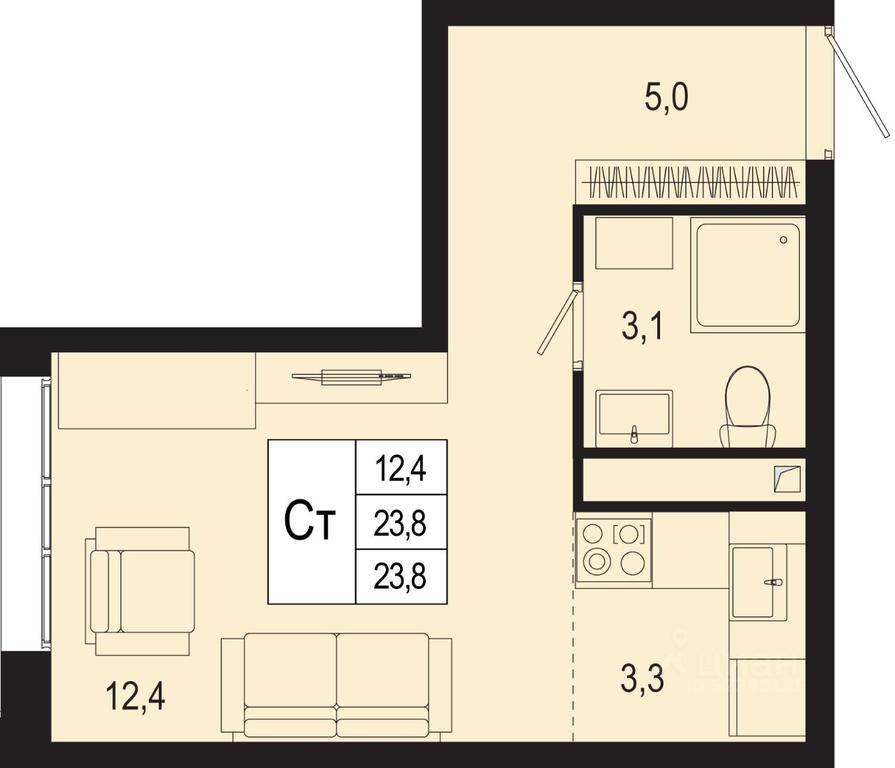 Apartment Sale, 23.8 sq. m. at Novaya Shcherbinka, Borisovka Village, Podolsk City District, Moscow Region, Russia #1