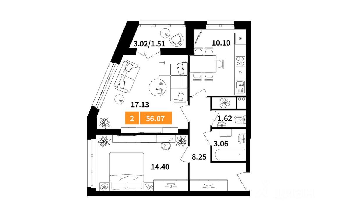 1-BD Apartment Sale, 56.07平方米 at Planerny kvartal, Molodyozhnaya Street, Khimki, Moscow Region, Russia #1 1-BD Apartment Sale, 56.07平方米 at Planerny kvartal, Molodyozhnaya Street, Khimki, Moscow Region, Russia #1