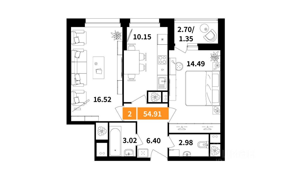 1-BD Apartment Sale, 54.91 sq. m. at Planerny kvartal, Molodyozhnaya Street, Khimki, Moscow Region, Russia #1