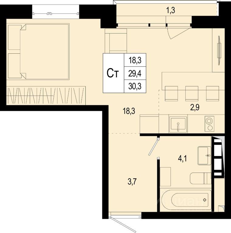 Apartment Sale, 29.4 sq. m. at Novaya Shcherbinka, Borisovka Village, Podolsk City District, Moscow Region, Russia #1