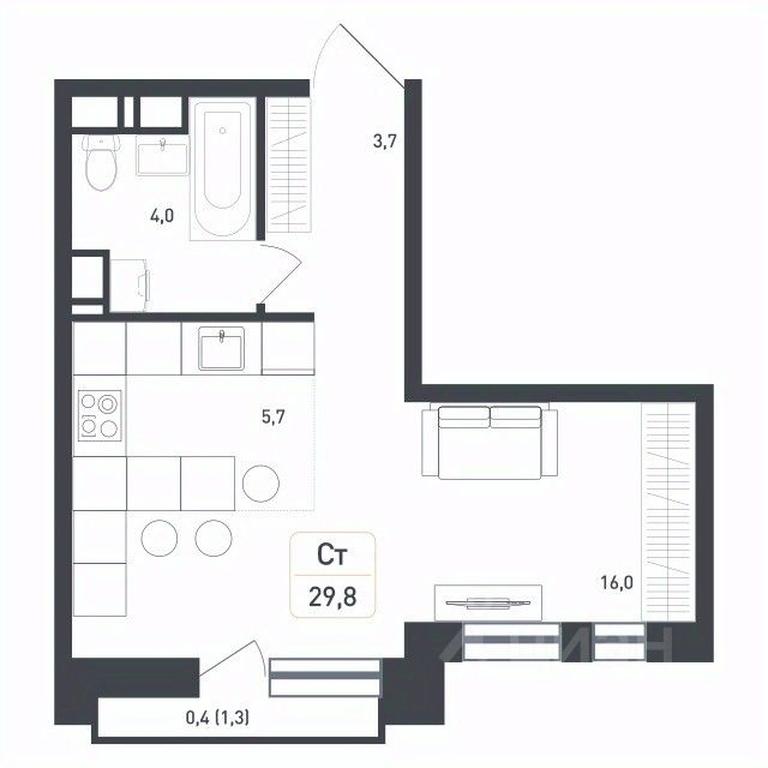 Apartment Sale, 29.8平方米 at Novaya Shcherbinka, Borisovka Village, Podolsk City District, Moscow Region, Russia #1