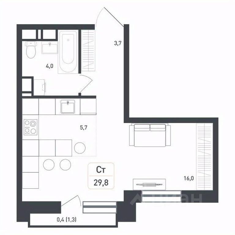 Apartment Sale, 29.8 sq. m. at Novaya Shcherbinka, Borisovka Village, Podolsk City District, Moscow Region, Russia #1