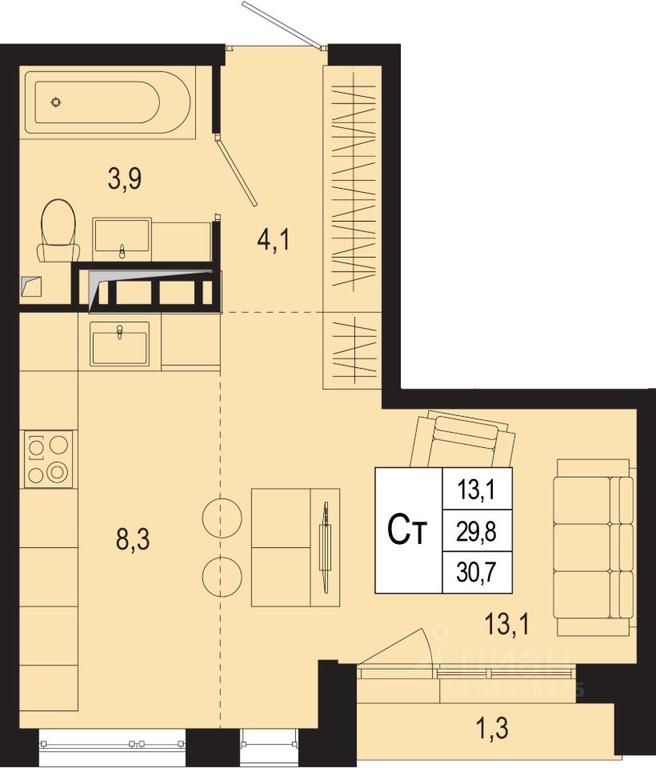 Apartment Sale, 29.8 sq. m. at Novaya Shcherbinka, Borisovka Village, Podolsk City District, Moscow Region, Russia #1 Apartment Sale, 29.8 sq. m. at Novaya Shcherbinka, Borisovka Village, Podolsk City District, Moscow Region, Russia #1