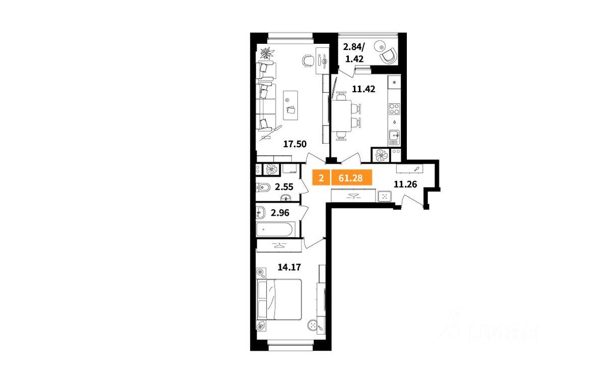 1-BD Apartment Sale, 61.28 sq. m. at Planerny kvartal, Molodyozhnaya Street, Khimki, Moscow Region, Russia #1