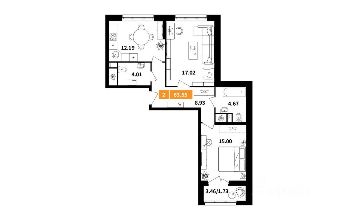 1-BD Apartment Sale, 63.55 sq. m. at Planerny kvartal, Molodyozhnaya Street, Khimki, Moscow Region, Russia #1