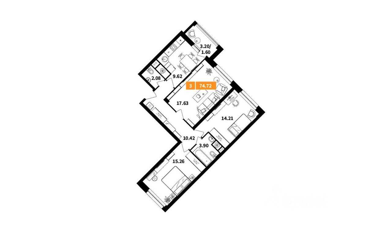 2-BD Apartment Sale, 74.72 sq. m. at Planerny kvartal, Molodyozhnaya Street, Khimki, Moscow Region, Russia #1 2-BD Apartment Sale, 74.72 sq. m. at Planerny kvartal, Molodyozhnaya Street, Khimki, Moscow Region, Russia #1