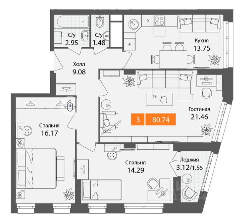 2-BD Apartment Sale, 80.74 sq. m. at Planerny kvartal, Molodyozhnaya Street, Khimki, Moscow Region, Russia #1 2-BD Apartment Sale, 80.74 sq. m. at Planerny kvartal, Molodyozhnaya Street, Khimki, Moscow Region, Russia #1