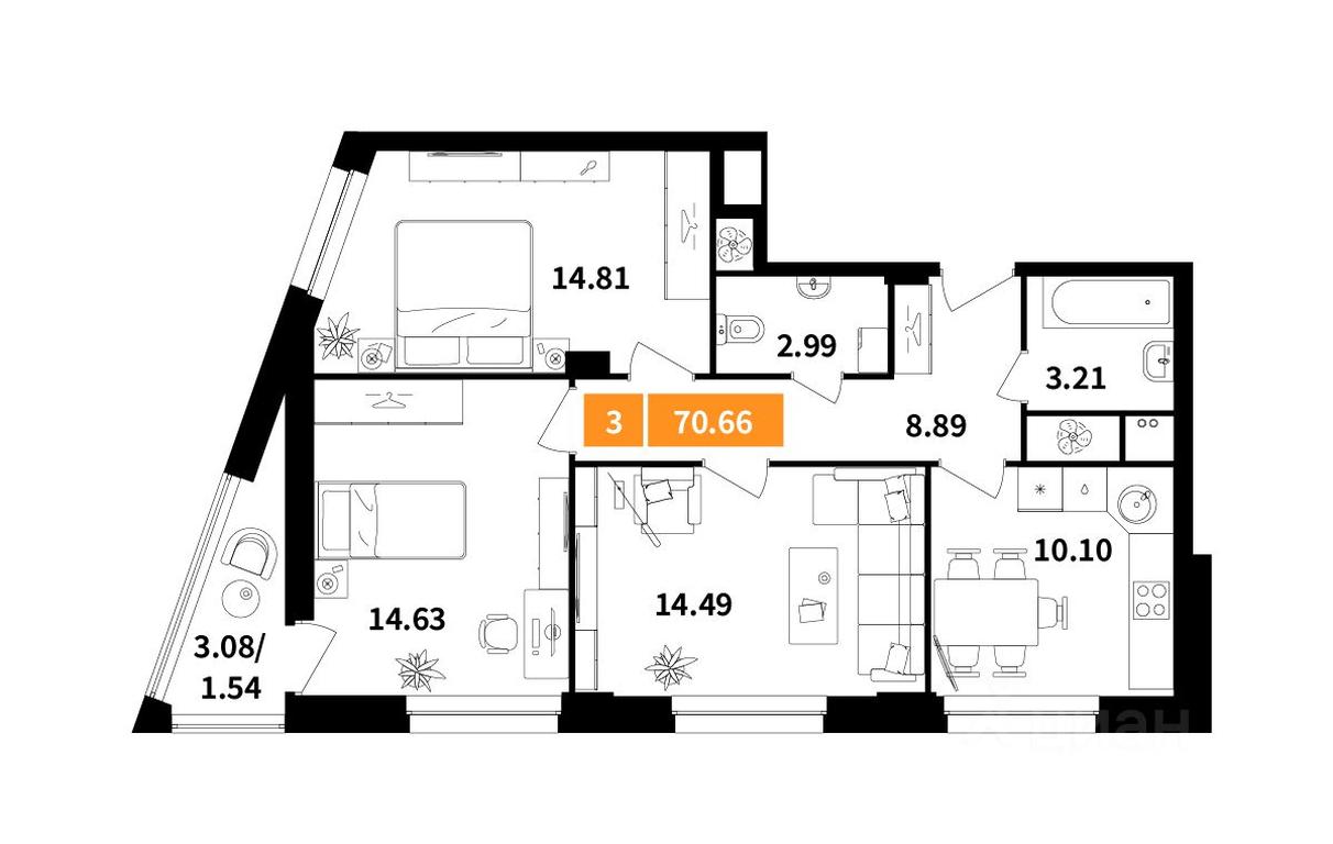 2-BD Apartment Sale, 70.66 sq. m. at Planerny kvartal, Molodyozhnaya Street, Khimki, Moscow Region, Russia #1