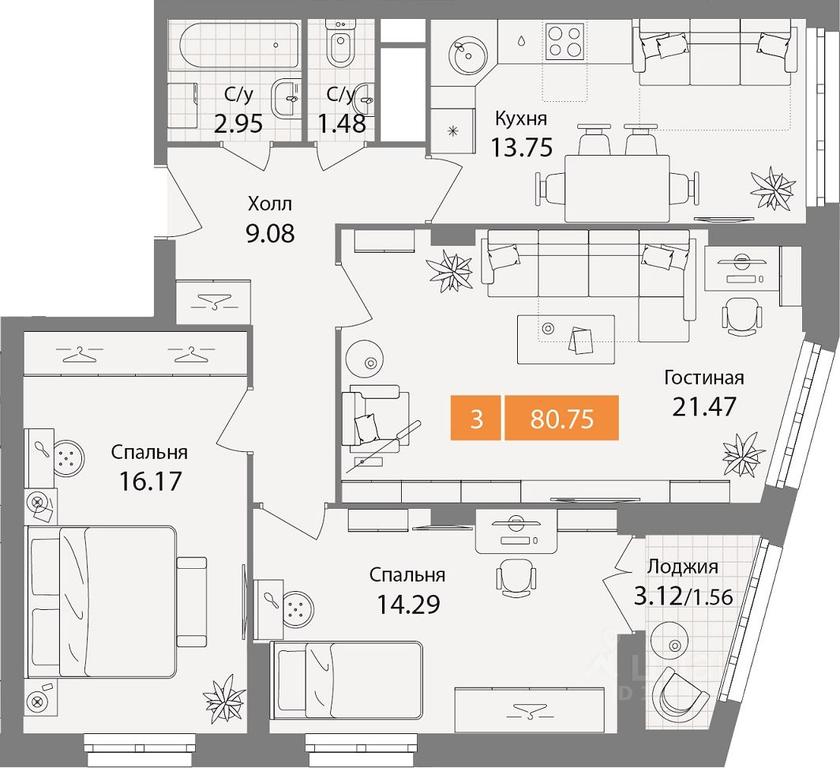 2-BD Apartment Sale, 80.75 sq. m. at Planerny kvartal, Molodyozhnaya Street, Khimki, Moscow Region, Russia #1 2-BD Apartment Sale, 80.75 sq. m. at Planerny kvartal, Molodyozhnaya Street, Khimki, Moscow Region, Russia #1