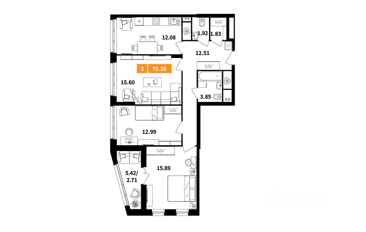 2-BD Apartment Sale, 79.38 sq. m. at Planerny kvartal, Molodyozhnaya Street, Khimki, Moscow Region, Russia #1 2-BD Apartment Sale, 79.38 sq. m. at Planerny kvartal, Molodyozhnaya Street, Khimki, Moscow Region, Russia #1