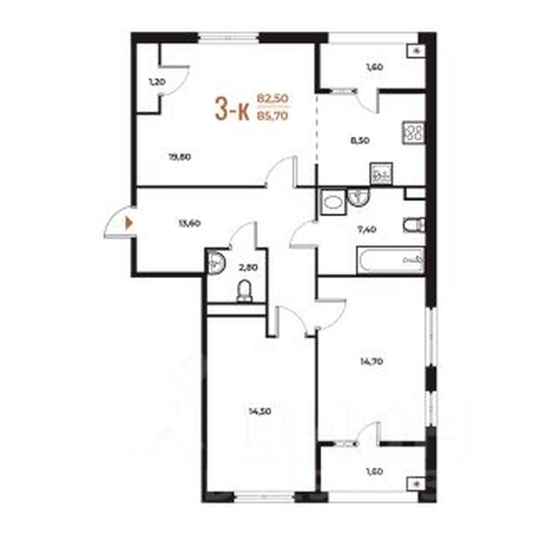 2-BD Apartment Sale, 85.7 sq. m. at Novoe Letovo, Zimyonkovskaya ulitsa, Sosenskoye Settlement, Moscow, Russia #1