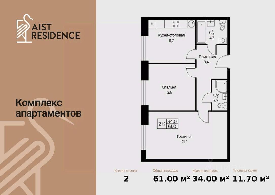 1-BD Apartment Sale, 61 sq. m. at Kompleks apartamentov AIST RESIDENCE (Aist Rezidens), Namyotkina Street, 10Д, Moscow, Russia #1