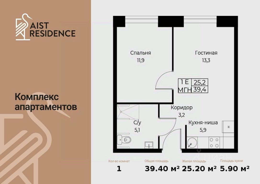 1-BD Apartment Sale, 39.4 sq. m. at Kompleks apartamentov AIST RESIDENCE (Aist Rezidens), Namyotkina Street, 10Д, Moscow, Russia #1