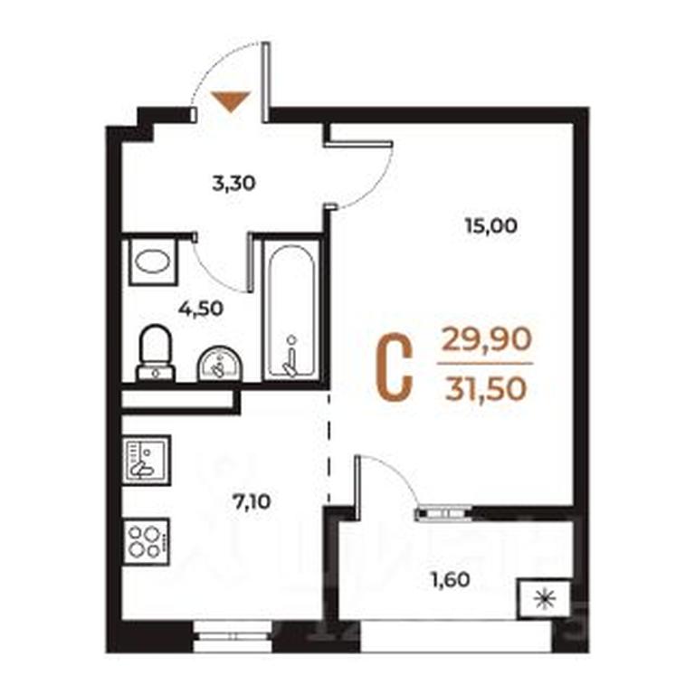 Apartment Sale, 31.5平方米 at Novoe Letovo, Zimyonkovskaya ulitsa, Sosenskoye Settlement, Moscow, Russia #1