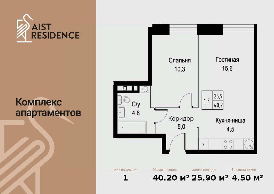 1-BD Apartment Sale, 40.2 sq. m. at Kompleks apartamentov AIST RESIDENCE (Aist Rezidens), Namyotkina Street, 10Д, Moscow, Russia #1 1-BD Apartment Sale, 40.2 sq. m. at Kompleks apartamentov AIST RESIDENCE (Aist Rezidens), Namyotkina Street, 10Д, Moscow, Russia #1