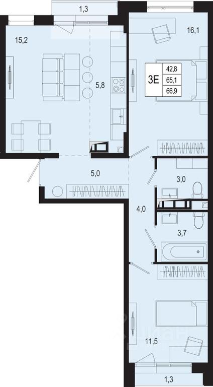 2-BD Apartment Sale, 65.1 sq. m. at Novaya Shcherbinka, Borisovka Village, Podolsk City District, Moscow Region, Russia #1