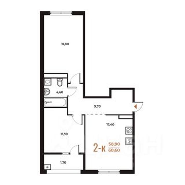 1-BD Apartment Sale, 60.6 sq. m. at Novoe Letovo, Zimyonkovskaya ulitsa, Sosenskoye Settlement, Moscow, Russia #1