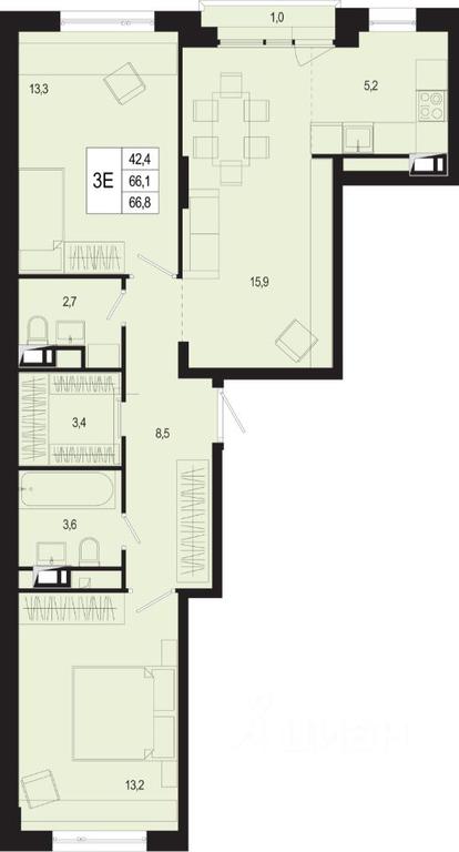 2-BD Apartment Sale, 66.1 sq. m. at Novaya Shcherbinka, Borisovka Village, Podolsk City District, Moscow Region, Russia #1 2-BD Apartment Sale, 66.1 sq. m. at Novaya Shcherbinka, Borisovka Village, Podolsk City District, Moscow Region, Russia #1