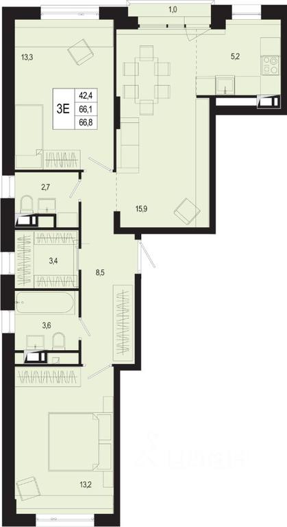 2-BD Apartment Sale, 66.1 sq. m. at Novaya Shcherbinka, Borisovka Village, Podolsk City District, Moscow Region, Russia #1 2-BD Apartment Sale, 66.1 sq. m. at Novaya Shcherbinka, Borisovka Village, Podolsk City District, Moscow Region, Russia #1
