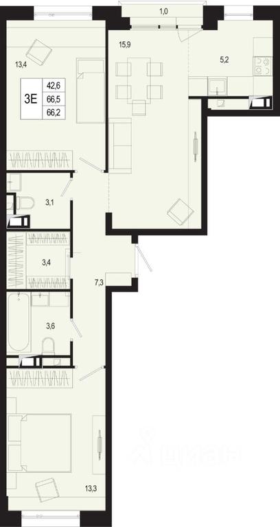 2-BD Apartment Sale, 67.9 sq. m. at Novaya Shcherbinka, Borisovka Village, Podolsk City District, Moscow Region, Russia #1
