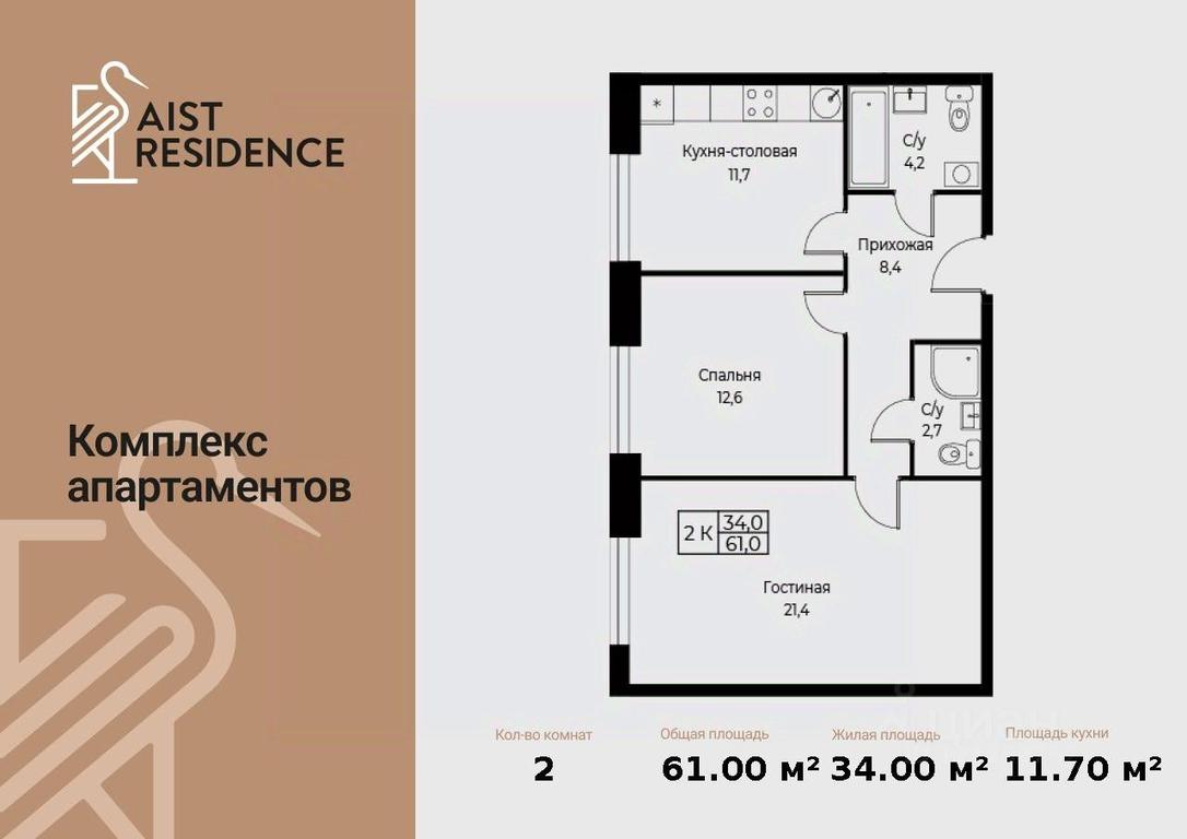 1-BD Apartment Sale, 61 sq. m. at Kompleks apartamentov AIST RESIDENCE (Aist Rezidens), Namyotkina Street, 10Д, Moscow, Russia #1