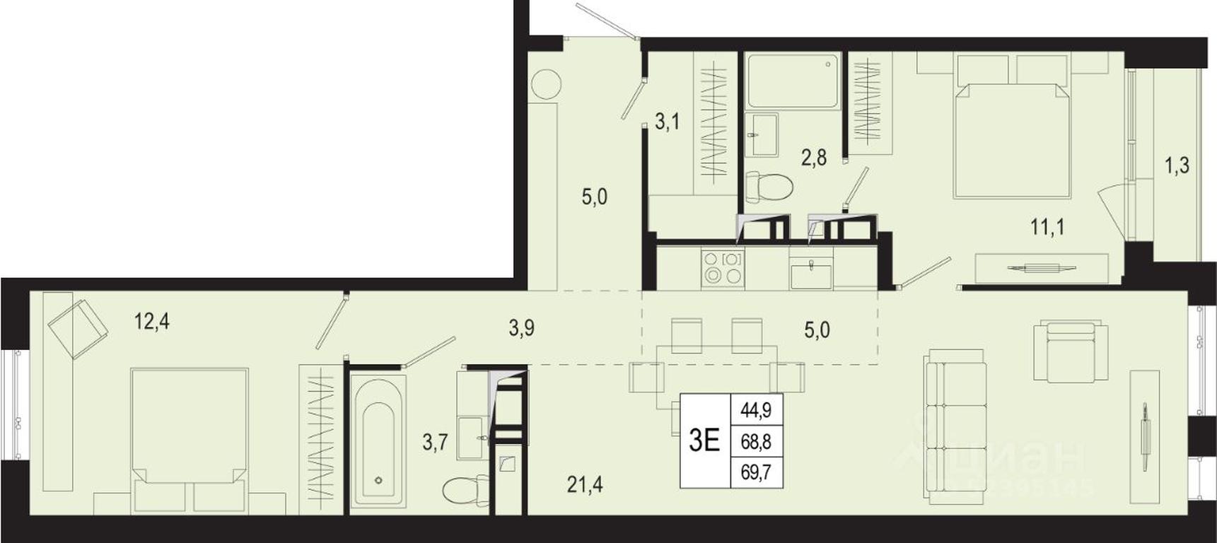 2-BD Apartment Sale, 68.8平方米 at Novaya Shcherbinka, Borisovka Village, Podolsk City District, Moscow Region, Russia #1 2-BD Apartment Sale, 68.8平方米 at Novaya Shcherbinka, Borisovka Village, Podolsk City District, Moscow Region, Russia #1