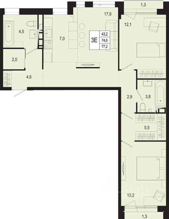 2-BD Apartment Sale, 74.6 sq. m. at Novaya Shcherbinka, Borisovka Village, Podolsk City District, Moscow Region, Russia #1 2-BD Apartment Sale, 74.6 sq. m. at Novaya Shcherbinka, Borisovka Village, Podolsk City District, Moscow Region, Russia #1