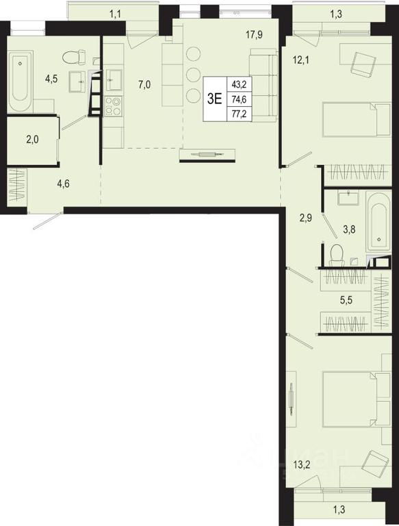 2-BD Apartment Sale, 74.6 sq. m. at Novaya Shcherbinka, Borisovka Village, Podolsk City District, Moscow Region, Russia #1 2-BD Apartment Sale, 74.6 sq. m. at Novaya Shcherbinka, Borisovka Village, Podolsk City District, Moscow Region, Russia #1