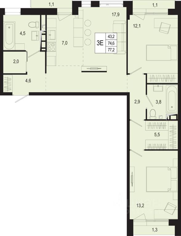 2-BD Apartment Sale, 74.5 sq. m. at Novaya Shcherbinka, Borisovka Village, Podolsk City District, Moscow Region, Russia #1 2-BD Apartment Sale, 74.5 sq. m. at Novaya Shcherbinka, Borisovka Village, Podolsk City District, Moscow Region, Russia #1