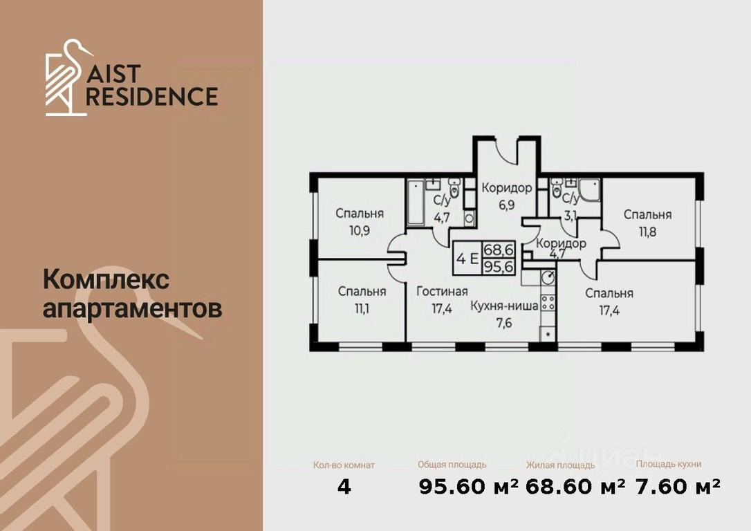 4-BD Apartment Sale, 95.6 sq. m. at Kompleks apartamentov AIST RESIDENCE (Aist Rezidens), Namyotkina Street, 10Д, Moscow, Russia #1 4-BD Apartment Sale, 95.6 sq. m. at Kompleks apartamentov AIST RESIDENCE (Aist Rezidens), Namyotkina Street, 10Д, Moscow, Russia #1