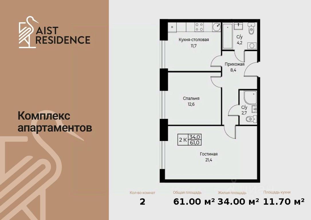1-BD Apartment Sale, 61 sq. m. at Kompleks apartamentov AIST RESIDENCE (Aist Rezidens), Namyotkina Street, 10Д, Moscow, Russia #1