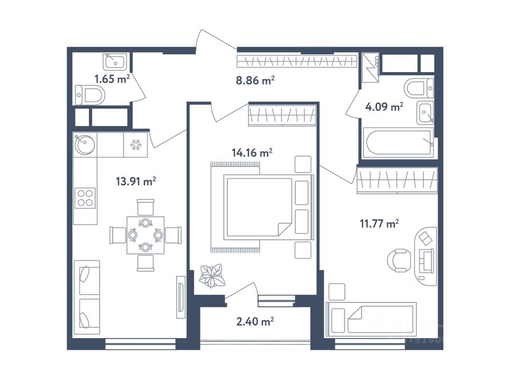 2-BD Apartment Sale, 55.64 sq. m. at Svetly mir BioPolis, posyolok Meshcherino, Leninskiy City District, Moscow Region, Russia #1