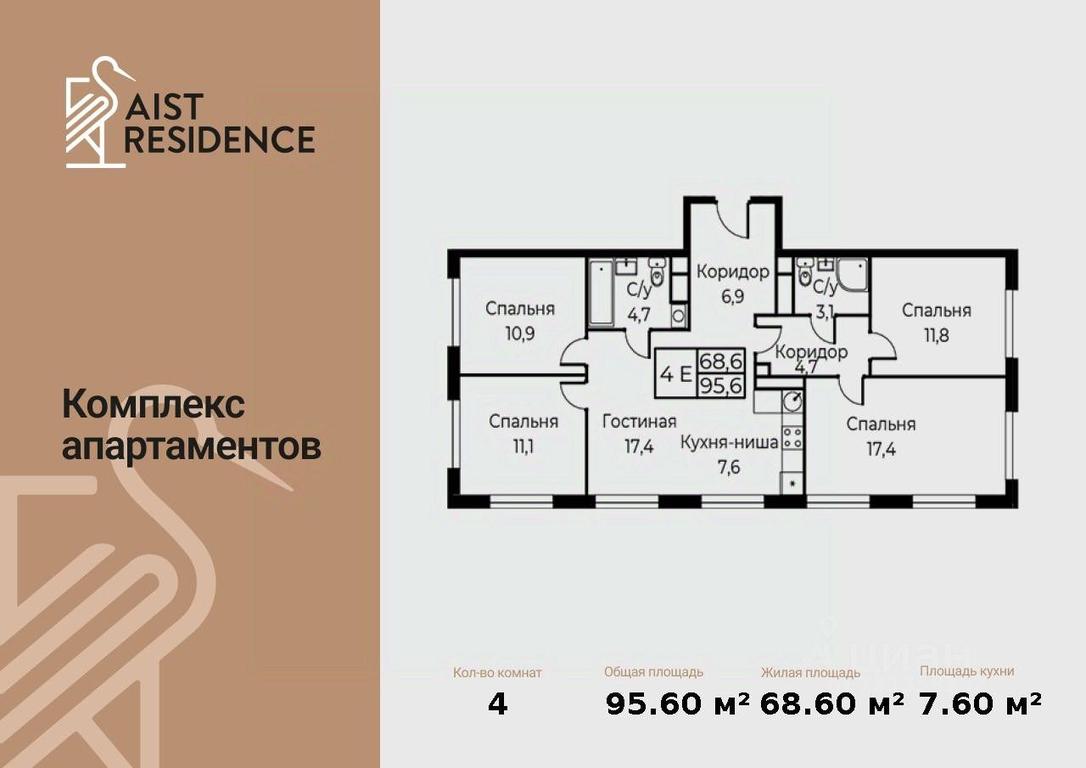4-BD Apartment Sale, 95.6 sq. m. at Kompleks apartamentov AIST RESIDENCE (Aist Rezidens), Namyotkina Street, 10Д, Moscow, Russia #1 4-BD Apartment Sale, 95.6 sq. m. at Kompleks apartamentov AIST RESIDENCE (Aist Rezidens), Namyotkina Street, 10Д, Moscow, Russia #1