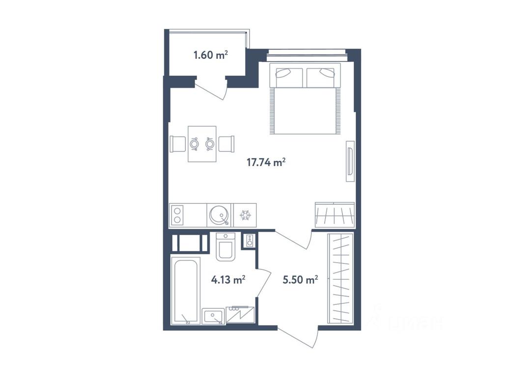 Apartment Sale, 28.17平方米 at Svetly mir BioPolis, posyolok Meshcherino, Leninskiy City District, Moscow Region, Russia #1