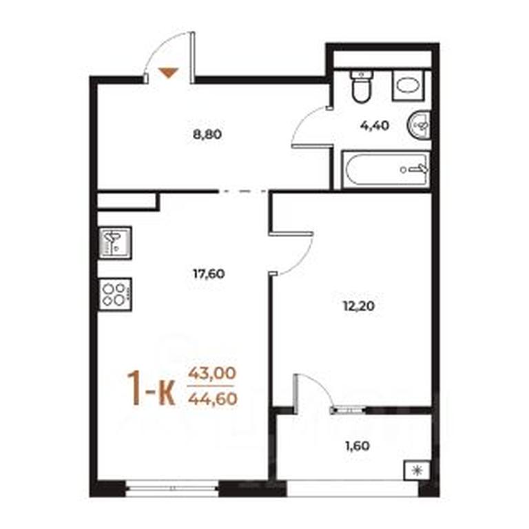 Apartment Sale, 44.6 sq. m. at Novoe Letovo, Zimyonkovskaya ulitsa, Sosenskoye Settlement, Moscow, Russia #1