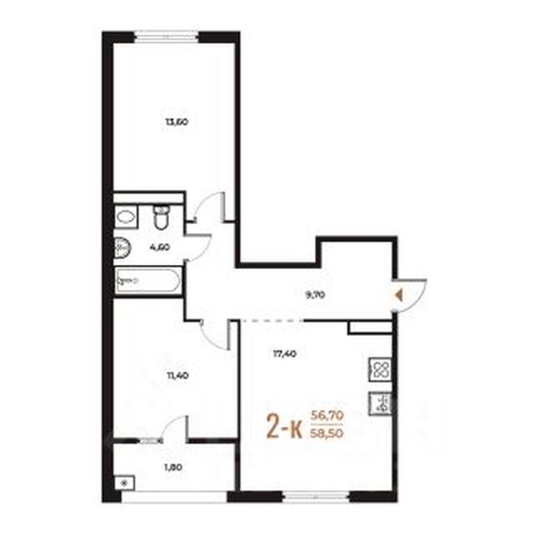 1-BD Apartment Sale, 58.5 sq. m. at Novoe Letovo, Zimyonkovskaya ulitsa, Sosenskoye Settlement, Moscow, Russia #1