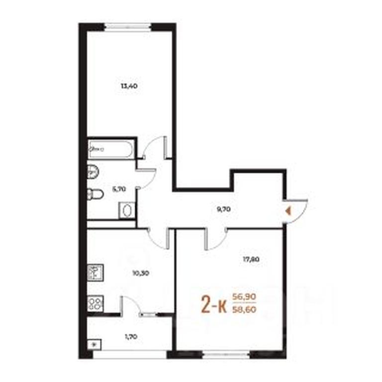 1-BD Apartment Sale, 58.6 sq. m. at Novoe Letovo, Zimyonkovskaya ulitsa, Sosenskoye Settlement, Moscow, Russia #1