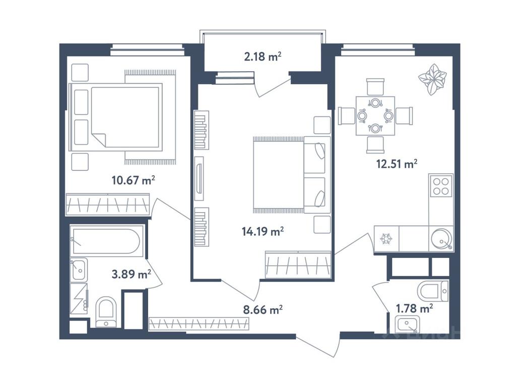 1-BD Apartment Sale, 52.79 sq. m. at Svetly mir BioPolis, posyolok Meshcherino, Leninskiy City District, Moscow Region, Russia #1